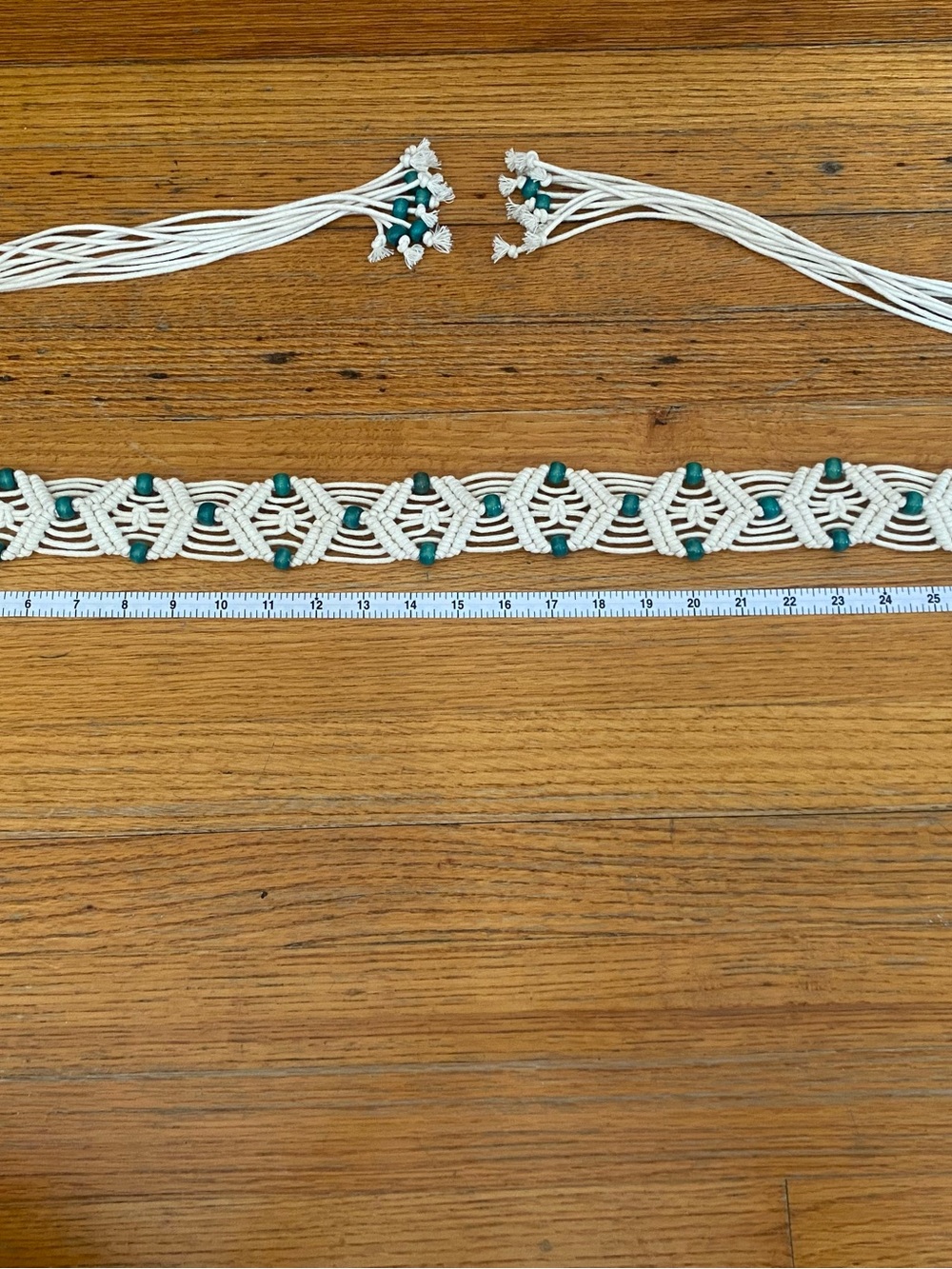 Macramé Waist Belt Handmade with Teal Beads - Women Accessories